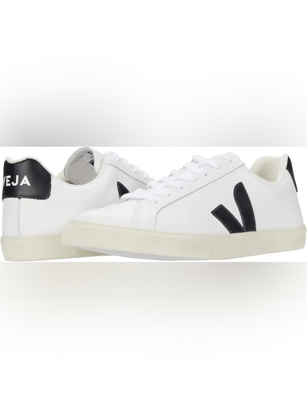 Veja White Leather Low-Top Sneakers with Black V Logo